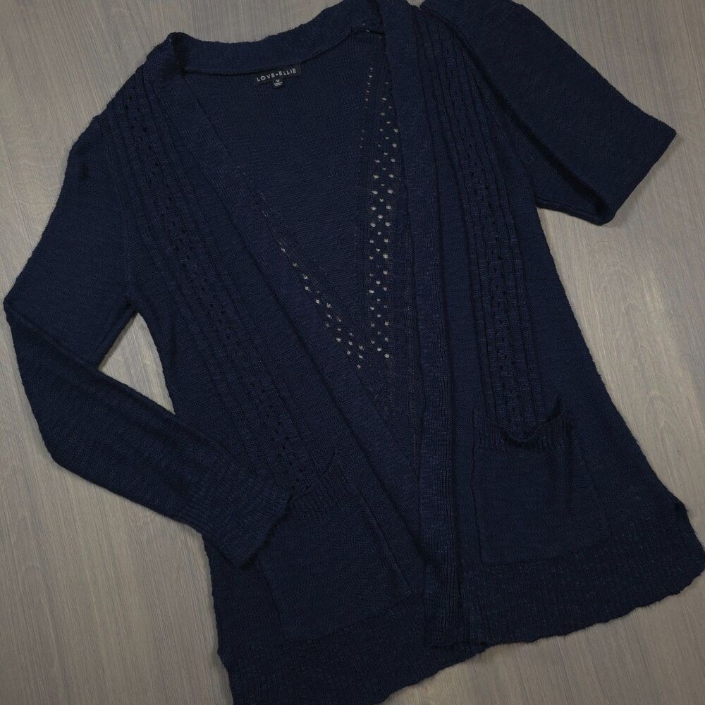 Love + Ellie Navy Blue Open Front Knit Cardigan Sweater M